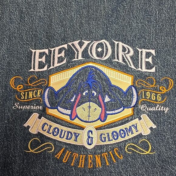 VTG Disney Store Eeyore Denim Varsity Jacket Sz M Quilted Bomber Winnie The Pooh - Picture 3 of 10